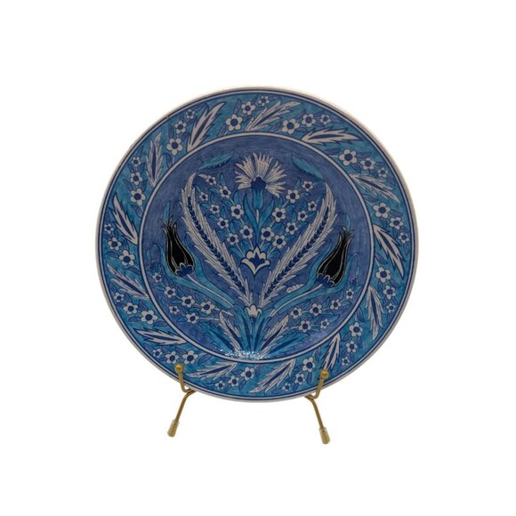 Vintage Hand Painted Turkish Küthaya Pottery Plate Blue White 9" - Picture 8 of 9